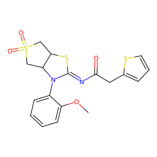 (Z)-N-(3-(2-methoxyphenyl)-5,5-dioxidotetrahydrothieno[3,4-d]thiazol-2(3H)-ylidene)-2-(thiophen-2-yl)acetamide structure