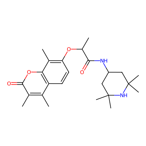 N-(2,2,6,6-tetramethylpiperidin-4-yl)-2-(3,4,8-trimethyl-2-oxochromen-7-yl)oxypropanamide structure