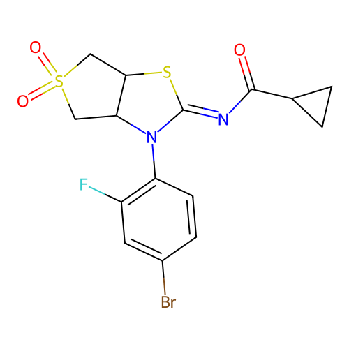 N-[(2Z)-3-(4-bromo-2-fluorophenyl)-5,5-dioxidotetrahydrothieno[3,4-d][1,3]thiazol-2(3H)-ylidene]cyclopropanecarboxamide structure