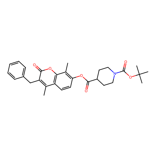 4-(3-benzyl-4,8-dimethyl-2-oxo-2H-chromen-7-yl) 1-tert-butyl piperidine-1,4-dicarboxylate structure