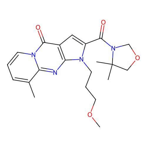 2-(4,4-dimethyloxazolidine-3-carbonyl)-1-(3-methoxypropyl)-9-methylpyrido[1,2-a]pyrrolo[2,3-d]pyrimidin-4(1H)-one structure