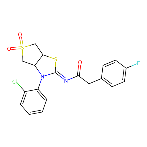 N-[(2E)-3-(2-chlorophenyl)-5,5-dioxidotetrahydrothieno[3,4-d][1,3]thiazol-2(3H)-ylidene]-2-(4-fluorophenyl)acetamide structure