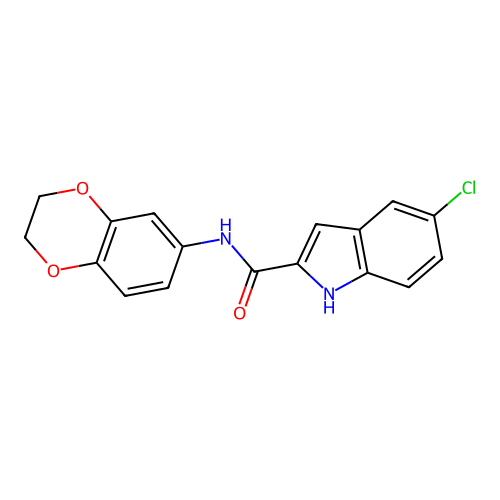 5-chloro-N-(2,3-dihydro-1,4-benzodioxin-6-yl)-1H-indole-2-carboxamide structure