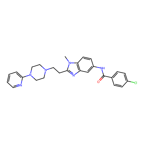 4-chloro-N-[1-methyl-2-[2-(4-pyridin-2-ylpiperazin-1-yl)ethyl]benzimidazol-5-yl]benzamide structure