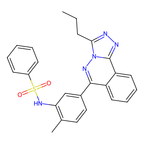 N-(2-methyl-5-(3-propyl-[1,2,4]triazolo[3,4-a]phthalazin-6-yl)phenyl)benzenesulfonamide structure