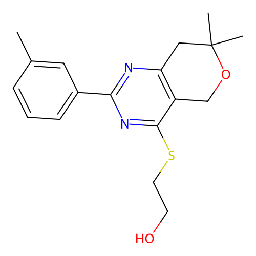 2-((7,7-dimethyl-2-(m-tolyl)-7,8-dihydro-5H-pyrano[4,3-d]pyrimidin-4-yl)thio)ethanol structure