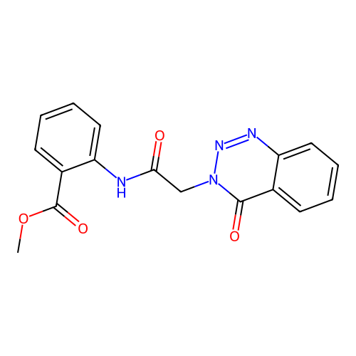 methyl 2-{[(4-oxo-1,2,3-benzotriazin-3(4H)-yl)acetyl]amino}benzoate structure