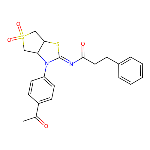 (Z)-N-(3-(4-acetylphenyl)-5,5-dioxidotetrahydrothieno[3,4-d]thiazol-2(3H)-ylidene)-3-phenylpropanamide structure