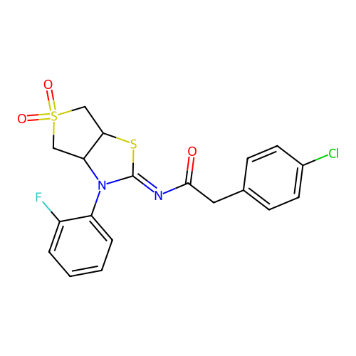 2-(4-chlorophenyl)-N-[(2E)-3-(2-fluorophenyl)-5,5-dioxidotetrahydrothieno[3,4-d][1,3]thiazol-2(3H)-ylidene]acetamide structure