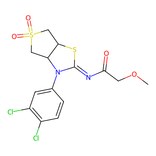 N-[(2E)-3-(3,4-dichlorophenyl)-5,5-dioxidotetrahydrothieno[3,4-d][1,3]thiazol-2(3H)-ylidene]-2-methoxyacetamide structure