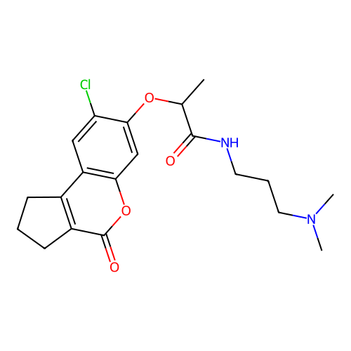 2-((8-chloro-4-oxo-1,2,3,4-tetrahydrocyclopenta[c]chromen-7-yl)oxy)-N-(3-(dimethylamino)propyl)propanamide structure