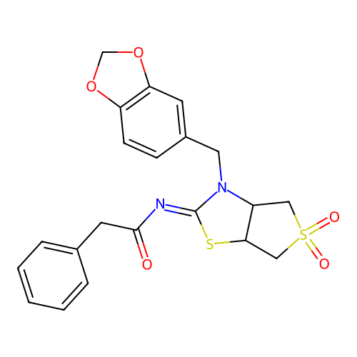N-[(2E)-3-(1,3-benzodioxol-5-ylmethyl)-5,5-dioxidotetrahydrothieno[3,4-d][1,3]thiazol-2(3H)-ylidene]-2-phenylacetamide structure