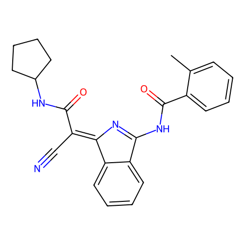 N-[(3Z)-3-[1-cyano-2-(cyclopentylamino)-2-oxoethylidene]isoindol-1-yl]-2-methylbenzamide structure