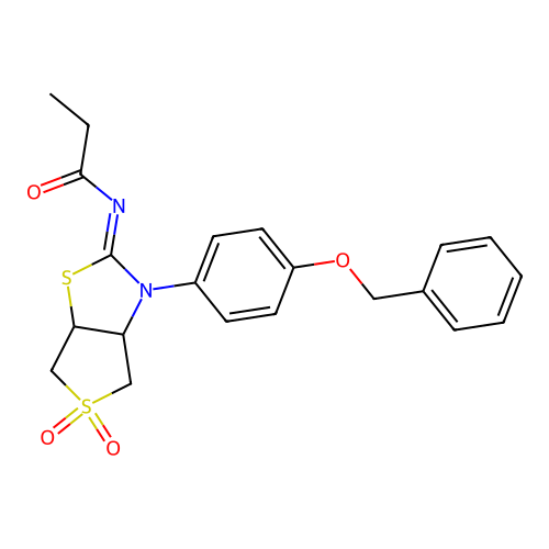 N-[(2Z)-3-[4-(benzyloxy)phenyl]-5,5-dioxidotetrahydrothieno[3,4-d][1,3]thiazol-2(3H)-ylidene]propanamide structure