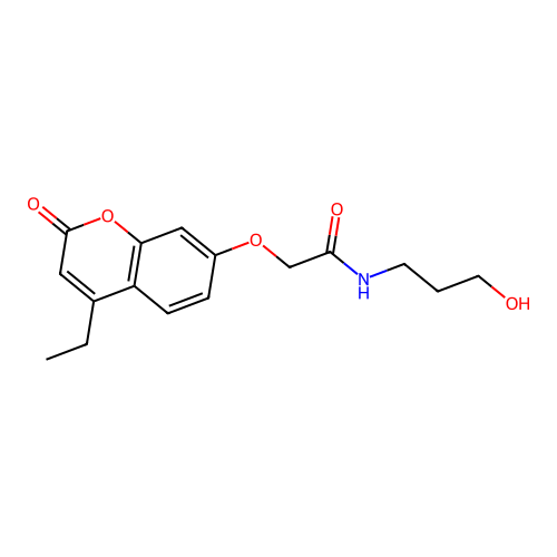 2-((4-ethyl-2-oxo-2H-chromen-7-yl)oxy)-N-(3-hydroxypropyl)acetamide structure
