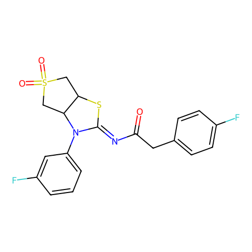 (Z)-2-(4-fluorophenyl)-N-(3-(3-fluorophenyl)-5,5-dioxidotetrahydrothieno[3,4-d]thiazol-2(3H)-ylidene)acetamide structure