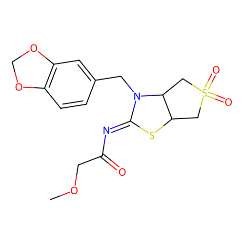 N-[(2E)-3-(1,3-benzodioxol-5-ylmethyl)-5,5-dioxidotetrahydrothieno[3,4-d][1,3]thiazol-2(3H)-ylidene]-2-methoxyacetamide structure