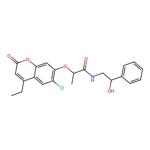 2-((6-chloro-4-ethyl-2-oxo-2H-chromen-7-yl)oxy)-N-(2-hydroxy-2-phenylethyl)propanamide structure