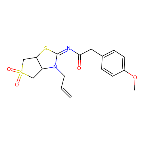 N-[(2E)-5,5-dioxido-3-(prop-2-en-1-yl)tetrahydrothieno[3,4-d][1,3]thiazol-2(3H)-ylidene]-2-(4-methoxyphenyl)acetamide structure