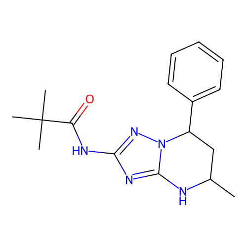 N-(5-methyl-7-phenyl-4,5,6,7-tetrahydro-[1,2,4]triazolo[1,5-a]pyrimidin-2-yl)pivalamide structure