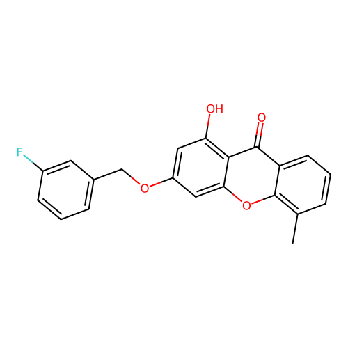 3-((3-fluorobenzyl)oxy)-1-hydroxy-5-methyl-9H-xanthen-9-one structure
