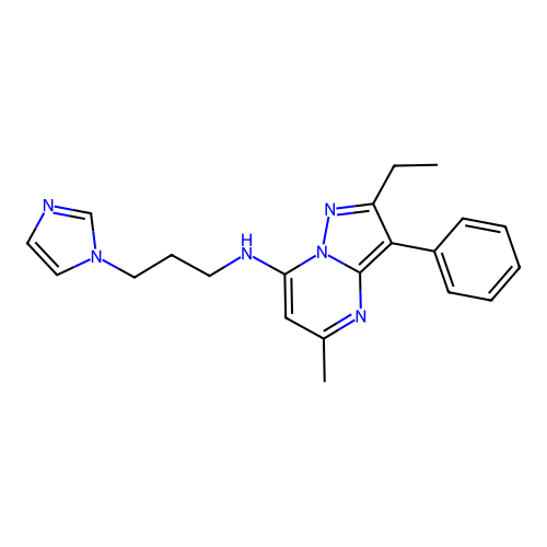 2-ethyl-N-[3-(1H-imidazol-1-yl)propyl]-5-methyl-3-phenylpyrazolo[1,5-a]pyrimidin-7-amine structure