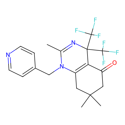2,7,7-trimethyl-1-(pyridin-4-ylmethyl)-4,4-bis(trifluoromethyl)-6,8-dihydroquinazolin-5-one structure