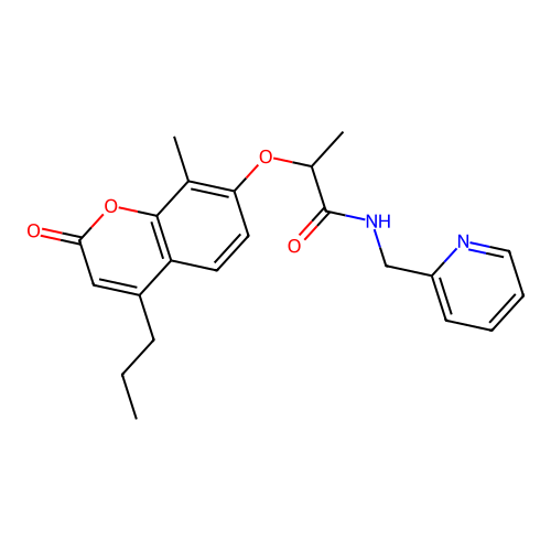 2-((8-methyl-2-oxo-4-propyl-2H-chromen-7-yl)oxy)-N-(pyridin-2-ylmethyl)propanamide structure