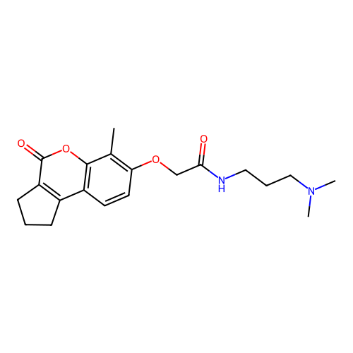 N-(3-(dimethylamino)propyl)-2-((6-methyl-4-oxo-1,2,3,4-tetrahydrocyclopenta[c]chromen-7-yl)oxy)acetamide structure
