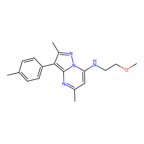 N-(2-methoxyethyl)-2,5-dimethyl-3-(4-methylphenyl)pyrazolo[1,5-a]pyrimidin-7-amine structure