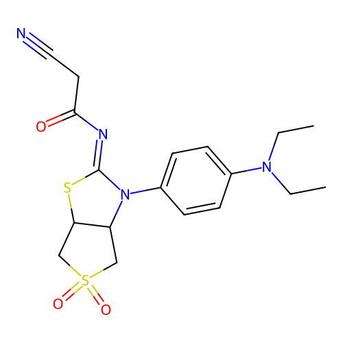 (Z)-2-cyano-N-(3-(4-(diethylamino)phenyl)-5,5-dioxidotetrahydrothieno[3,4-d]thiazol-2(3H)-ylidene)acetamide structure