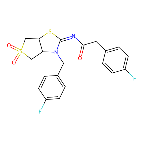 N-[(2E)-3-(4-fluorobenzyl)-5,5-dioxidotetrahydrothieno[3,4-d][1,3]thiazol-2(3H)-ylidene]-2-(4-fluorophenyl)acetamide structure