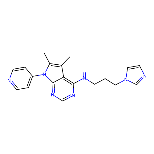 N-(3-imidazol-1-ylpropyl)-5,6-dimethyl-7-pyridin-4-ylpyrrolo[2,3-d]pyrimidin-4-amine structure
