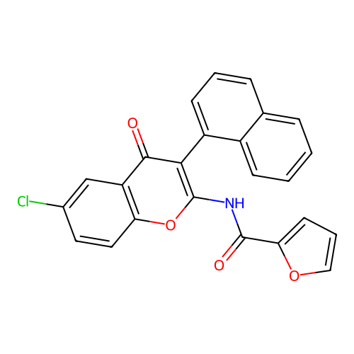 N-(6-chloro-3-(naphthalen-1-yl)-4-oxo-4H-chromen-2-yl)furan-2-carboxamide structure