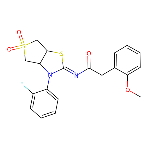 N-[(2Z)-3-(2-fluorophenyl)-5,5-dioxidotetrahydrothieno[3,4-d][1,3]thiazol-2(3H)-ylidene]-2-(2-methoxyphenyl)acetamide structure