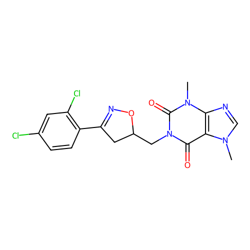 1-((3-(2,4-dichlorophenyl)-4,5-dihydroisoxazol-5-yl)methyl)-3,7-dimethyl-1H-purine-2,6(3H,7H)-dione structure
