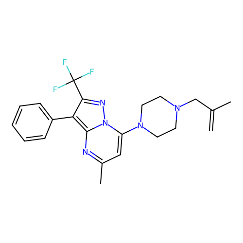 5-methyl-7-(4-(2-methylallyl)piperazin-1-yl)-3-phenyl-2-(trifluoromethyl)pyrazolo[1,5-a]pyrimidine structure