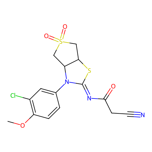 (Z)-N-(3-(3-chloro-4-methoxyphenyl)-5,5-dioxidotetrahydrothieno[3,4-d]thiazol-2(3H)-ylidene)-2-cyanoacetamide structure