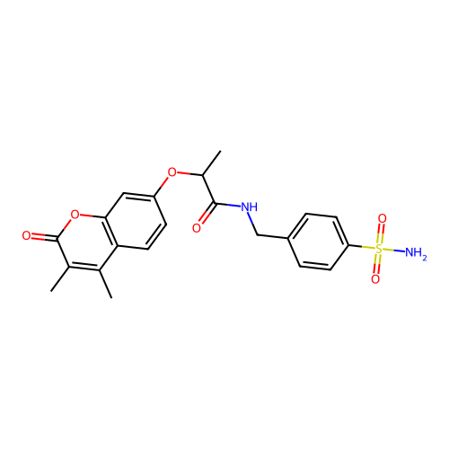 2-[(3,4-dimethyl-2-oxo-2H-chromen-7-yl)oxy]-N-(4-sulfamoylbenzyl)propanamide structure