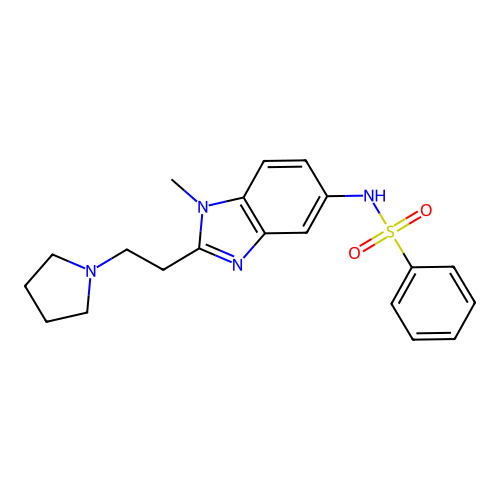N-{1-methyl-2-[2-(pyrrolidin-1-yl)ethyl]-1H-benzimidazol-5-yl}benzenesulfonamide structure