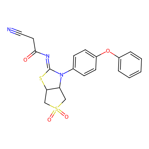 (Z)-2-cyano-N-(5,5-dioxido-3-(4-phenoxyphenyl)tetrahydrothieno[3,4-d]thiazol-2(3H)-ylidene)acetamide structure