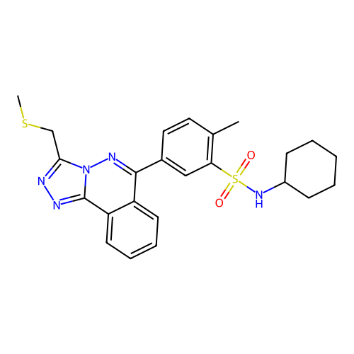N-cyclohexyl-2-methyl-5-(3-((methylthio)methyl)-[1,2,4]triazolo[3,4-a]phthalazin-6-yl)benzenesulfonamide structure