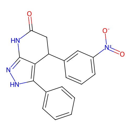 4-(3-nitrophenyl)-3-phenyl-2,4,5,7-tetrahydro-6H-pyrazolo[3,4-b]pyridin-6-one structure
