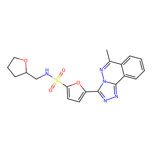5-(6-methyl-[1,2,4]triazolo[3,4-a]phthalazin-3-yl)-N-((tetrahydrofuran-2-yl)methyl)furan-2-sulfonamide structure