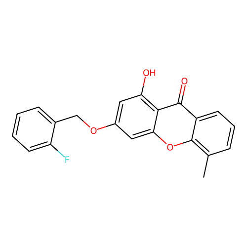 3-[(2-fluorobenzyl)oxy]-1-hydroxy-5-methyl-9H-xanthen-9-one structure