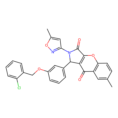 1-(3-((2-chlorobenzyl)oxy)phenyl)-7-methyl-2-(5-methylisoxazol-3-yl)-1,2-dihydrochromeno[2,3-c]pyrrole-3,9-dione structure