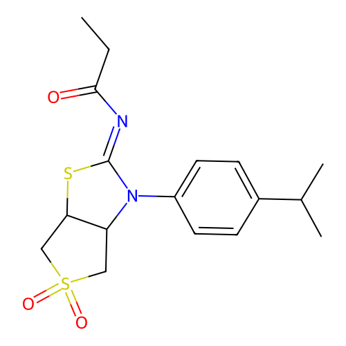 N-[(2E)-5,5-dioxido-3-[4-(propan-2-yl)phenyl]tetrahydrothieno[3,4-d][1,3]thiazol-2(3H)-ylidene]propanamide structure