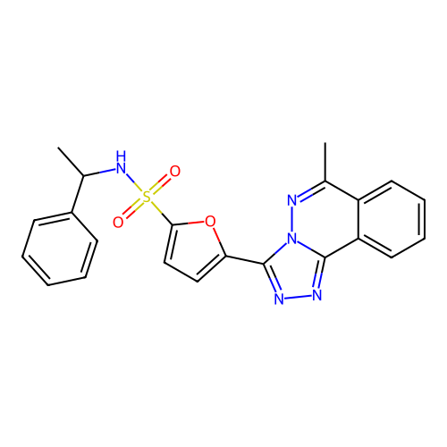 5-(6-methyl-[1,2,4]triazolo[3,4-a]phthalazin-3-yl)-N-(1-phenylethyl)furan-2-sulfonamide structure