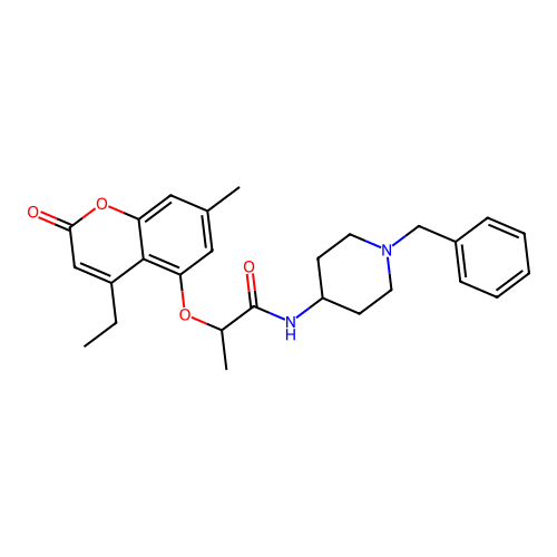 N-(1-benzylpiperidin-4-yl)-2-(4-ethyl-7-methyl-2-oxochromen-5-yl)oxypropanamide structure