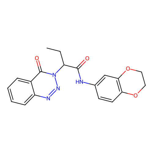 N-(2,3-dihydro-1,4-benzodioxin-6-yl)-2-(4-oxo-1,2,3-benzotriazin-3(4H)-yl)butanamide structure
